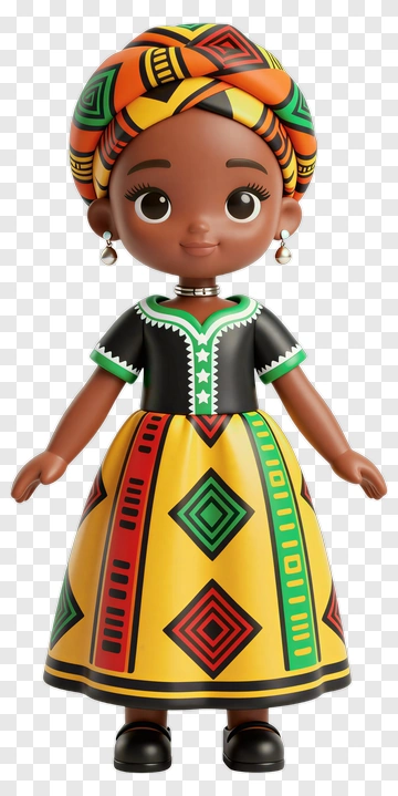 3D Doll In Colorful African Attire PNG