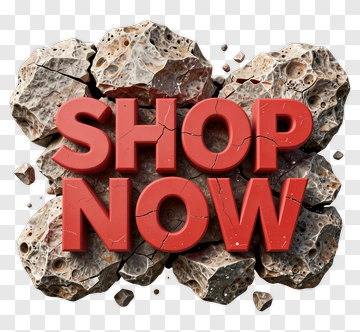 Shop Now Text On Cracked Rocks PNG
