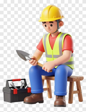3D Construction Worker Holding A Shovel PNG