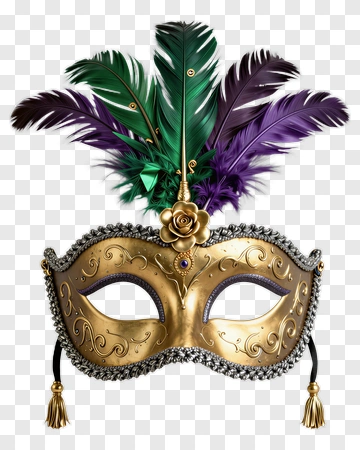 Gold Masquerade Mask With Colorful Feathers PNG