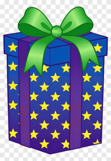Colorful Gift Box With Stars And Green Ribbon PNG
