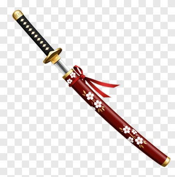 Decorative Katana With Cherry Blossom Design PNG