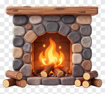 Cozy Stone Fireplace With Burning Firewood PNG