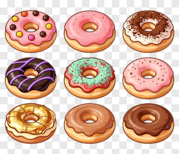 Colorful Donuts With Various Toppings PNG