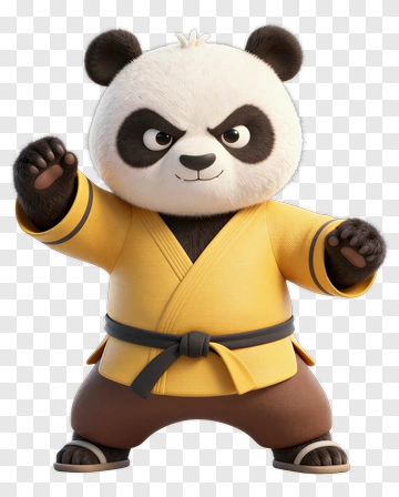 3D Panda In A Yellow Karate Gi PNG