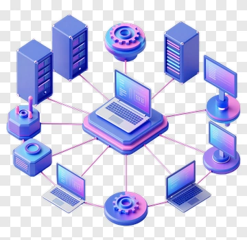 3D Computer Network With Laptops And Servers PNG
