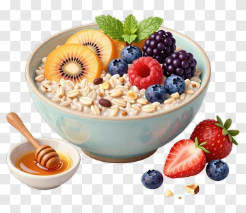 Bowl Of Oatmeal With Fresh Fruits And Honey PNG