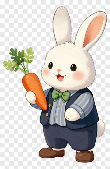 Cartoon Rabbit Holding A Carrot PNG