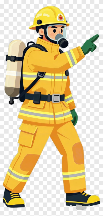 Cartoon Firefighter Pointing PNG