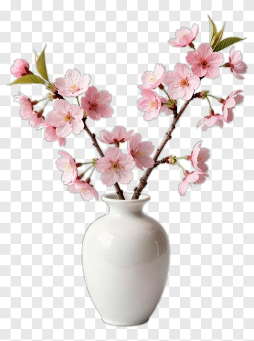Cherry Blossom Branches In A White Vase PNG