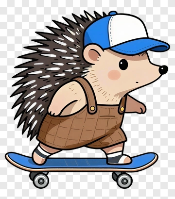 Cartoon Hedgehog Skateboarding PNG