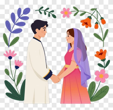 Couple Holding Hands Surrounded By Flowers PNG
