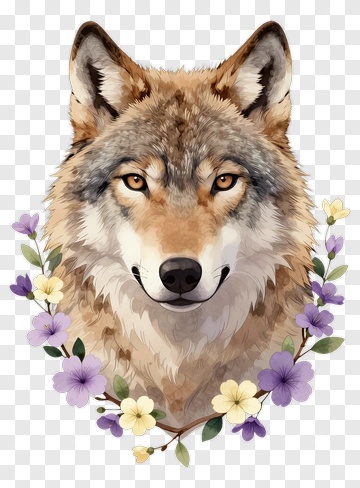 Wolf Surrounded By Floral Wreath PNG