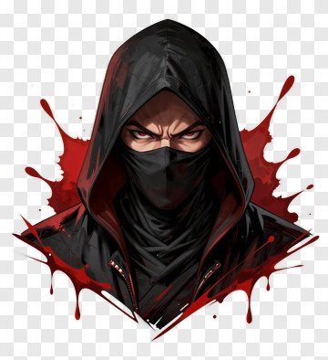 Ninja Character With Red Splashes PNG