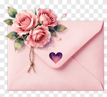 Pink Envelope With Roses PNG