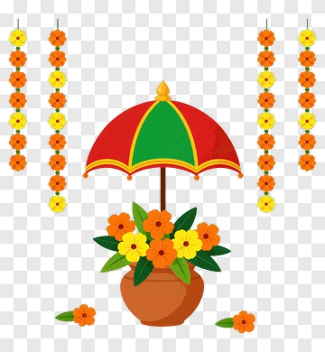 Colorful Flower Pot Under Decorative Umbrella PNG