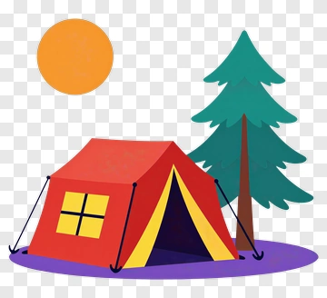 Colorful Camping Tent With Pine Tree And Sun PNG