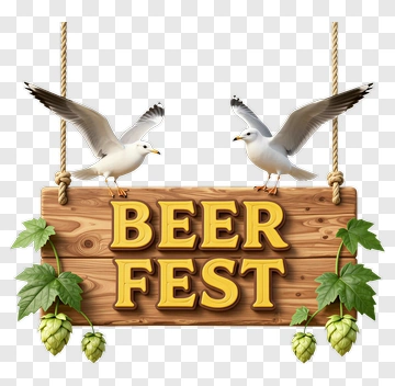 Beer Fest Sign With Seagulls And Hops PNG