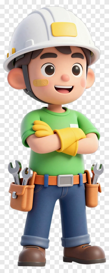 3D Construction Worker With Tools PNG