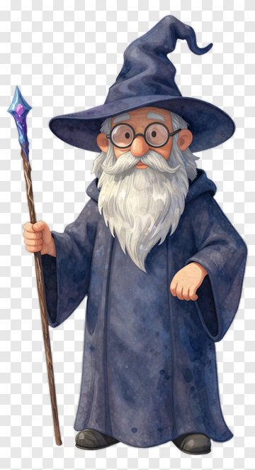 Cartoon Wizard Holding A Staff PNG