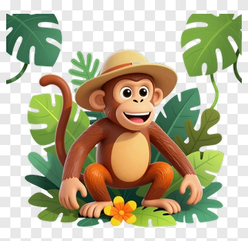 Cartoon Monkey Sitting In A Tropical Jungle PNG