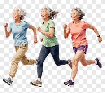 Active Senior Woman Running In Different Outfits PNG