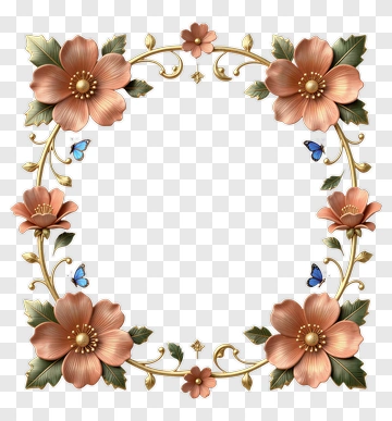 Floral Frame With Butterflies PNG
