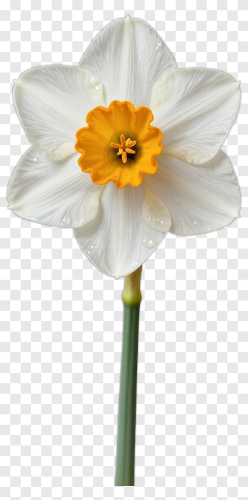 White Daffodil Flower With Yellow Center PNG