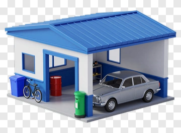 3D Garage With Car And Bicycle PNG