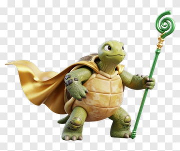 3D Turtle Holding A Staff PNG
