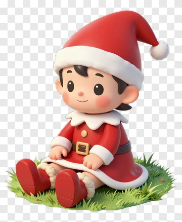 Cartoon Child In A Santa Outfit Sitting On Grass PNG