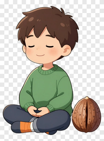 Cartoon Boy Sitting Next To A Nut PNG