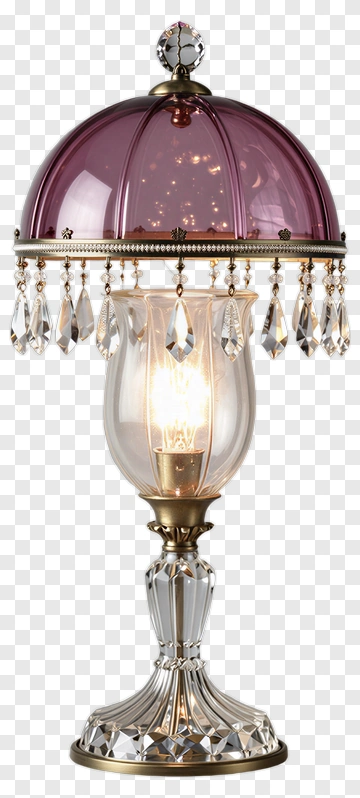 Elegant Table Lamp With Purple Shade And Crystal Accents PNG