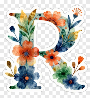 Floral Letter R Design PNG