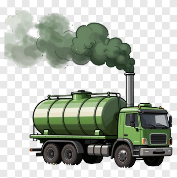 Cartoon Green Tanker Truck Emitting Smoke PNG