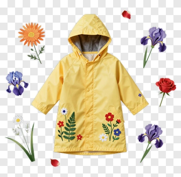Yellow Raincoat With Floral Design PNG