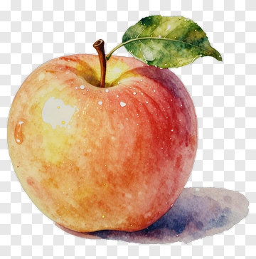 Watercolor Red Apple With Leaf PNG