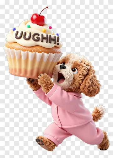 Cartoon Dog Holding A Cupcake PNG