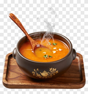 Hot Soup In A Bowl With Wooden Spoon PNG