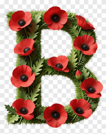 Floral Letter B With Red Poppies And Green Leaves PNG