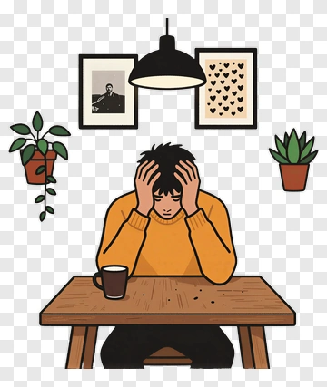 Young Man Looking Stressed At A Table PNG