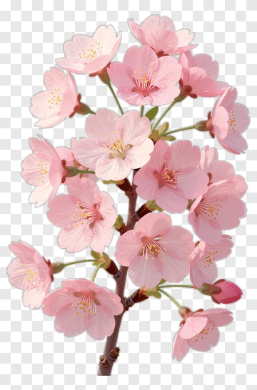 Cherry Blossom Branch With Pink Flowers PNG