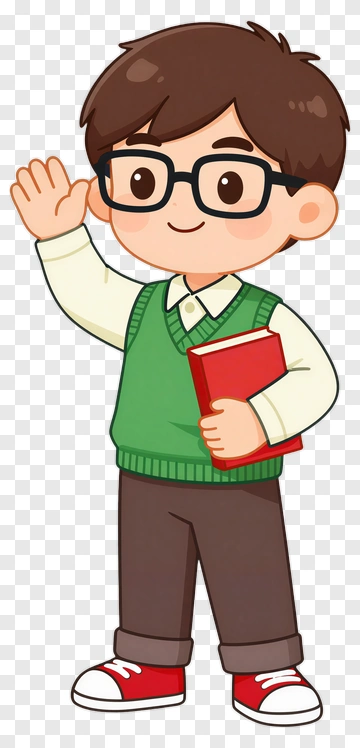 Cartoon Boy Waving While Holding A Book PNG