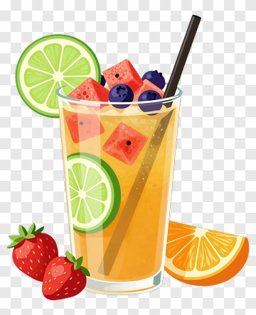 Colorful Fruit Drink With Straw PNG