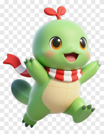 Cartoon Green Creature With A Red Scarf PNG