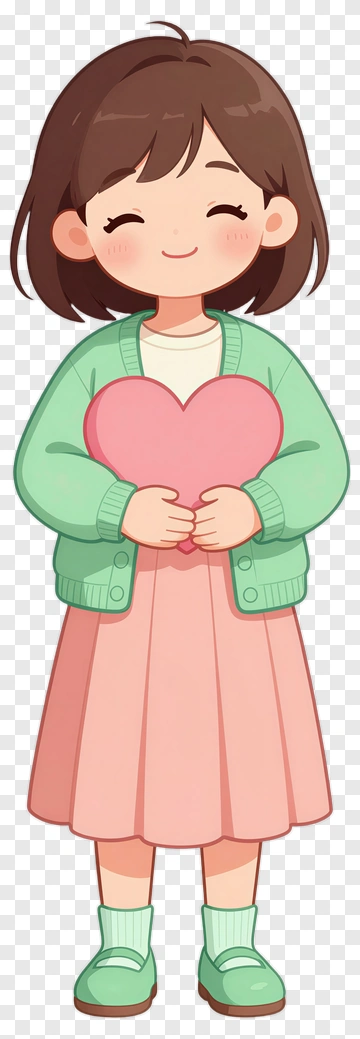Cartoon Girl Holding A Heart PNG