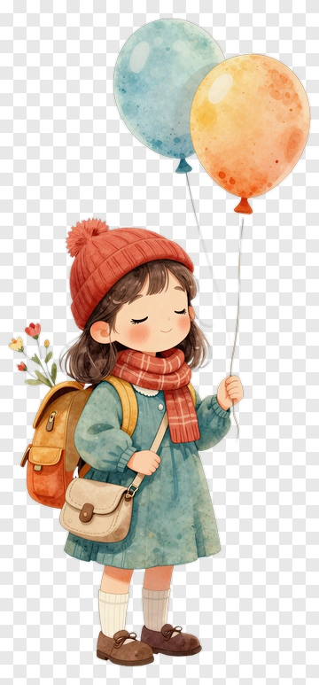 Girl Holding Balloons With A Backpack PNG