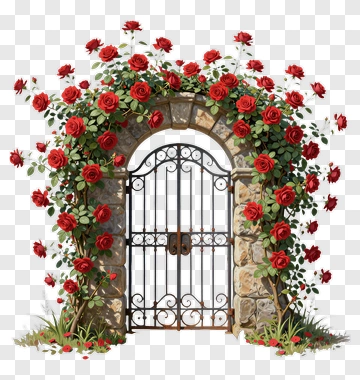 Rose-Covered Garden Gate PNG