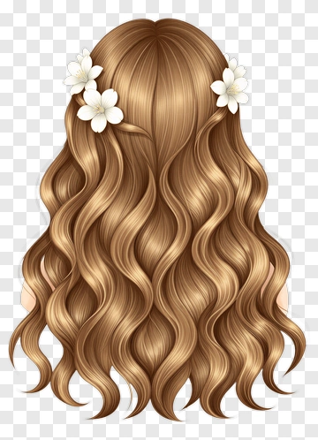 Long Wavy Hair With Flowers PNG
