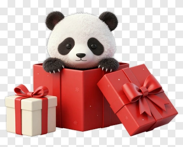 Cartoon Panda In A Gift Box PNG